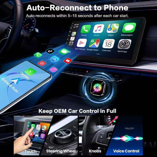 2026 Model 2-i-1 Trådløs CarPlay og Android Auto Adapter Orange Orange