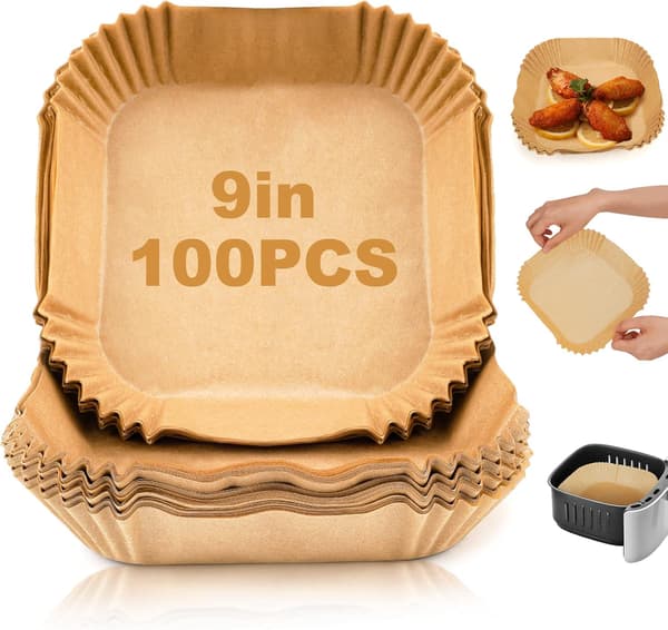 Engångsfritösfoder - 100 ark 9-tums non-stick bakplåtspapper för 8-12 liters fritöser