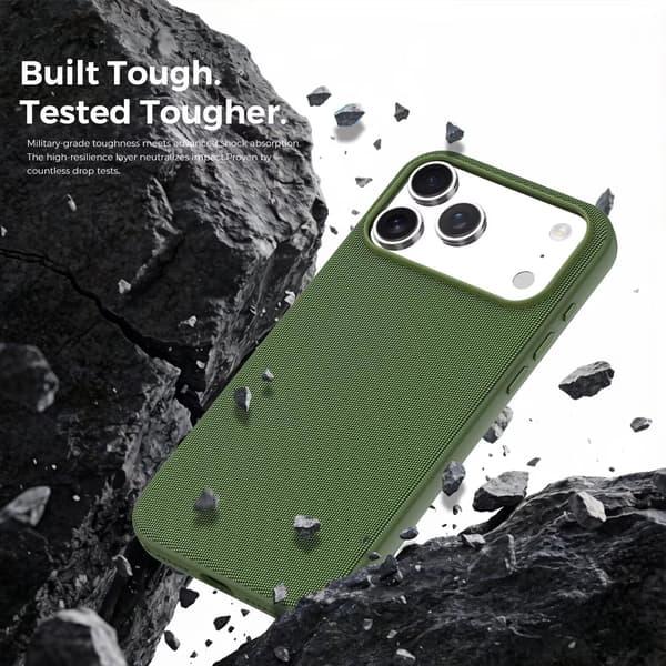 Etui til iPhone 17 Pro Max, premium vævet teksturfinish, faldresistent og stødabsorberende grøn green