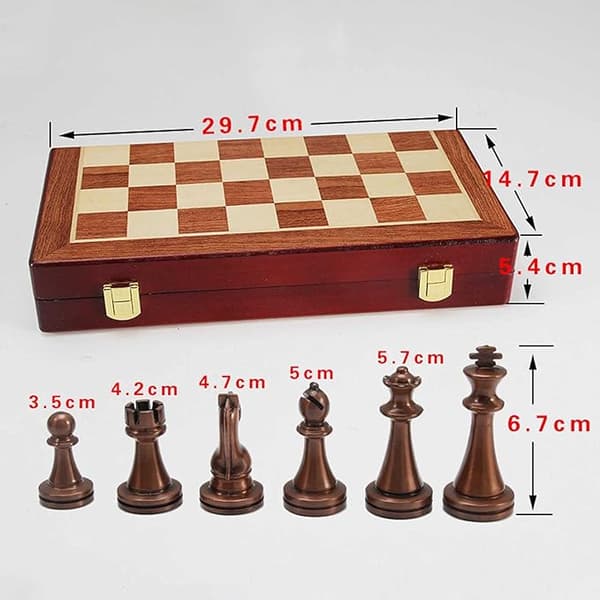 Handgjort hopfällbart schackset med förvaringsväska 29x14,5x5,4cm