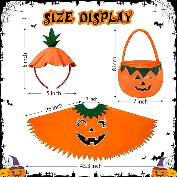 Græskar Halloween Kostume til Voksne - Inkluderer Selvlysende Kappe, Hårbøjle og Slikpose
