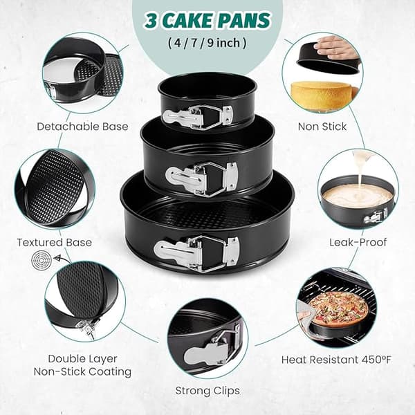 3-delt Nonstick Kageformssæt med Løs Bund (4\"-7\"-9\") Sort