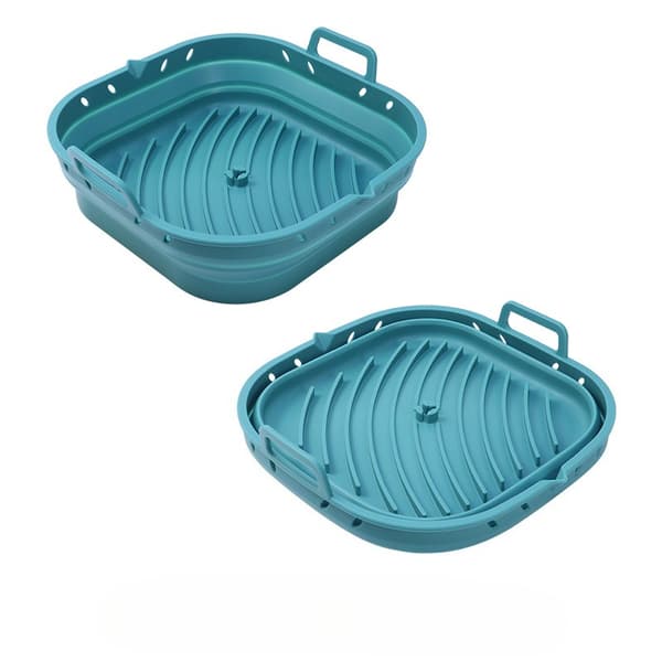 Silikon Air Fryer-foder, vikbart med handtag, återanvändbart (1 stycke, 8,5 tum) blått Blue