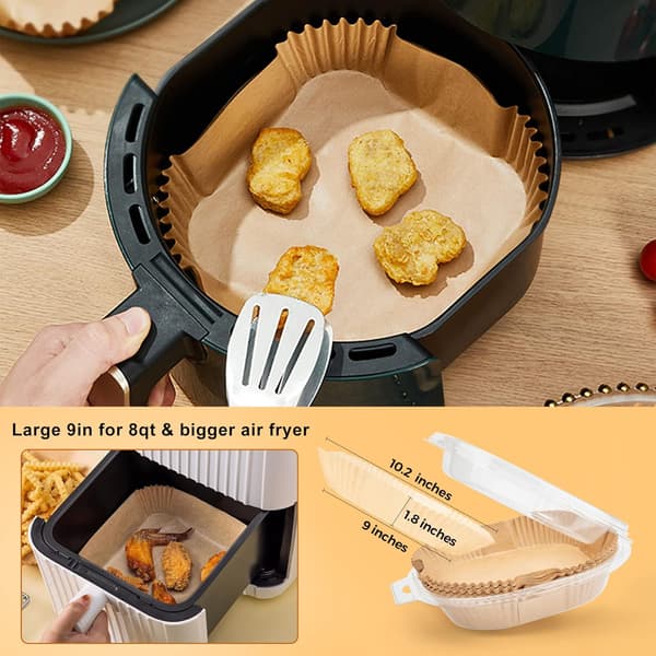 Engångsfritösfoder - 100 ark 9-tums non-stick bakplåtspapper för 8-12 liters fritöser