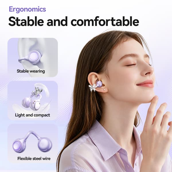 Trådløse Bluetooth-øreplugger med ladeetui med sminkespeil, inkluderer sommerfugløredobber 紫色