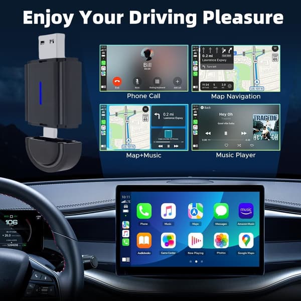 2-i-1 Trådløs Carplay Adapter til Carplay og Android Auto, Plug and Play, iOS 7.1+ og Android 11+