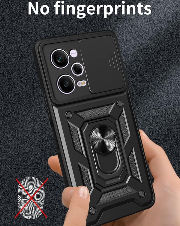 Til XIAOMI Redmi Note 12 Pro+/Note12 Pro Plus-deksel med skyvbart kameradeksel og ringholder (blå)