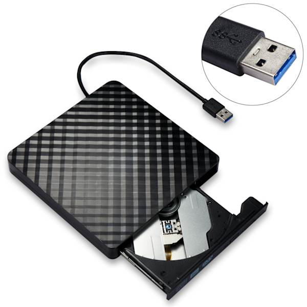 Bærbar USB 3.0 Ekstern DVD-brænder Sort
