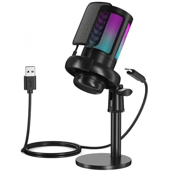 USB Gamingmikrofon til PC/PS4/PS5 med RGB, Mute-knap, Sort
