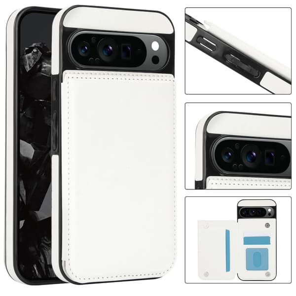 Fodral till Google Pixel 11, läderplånbok med korthållare vit white