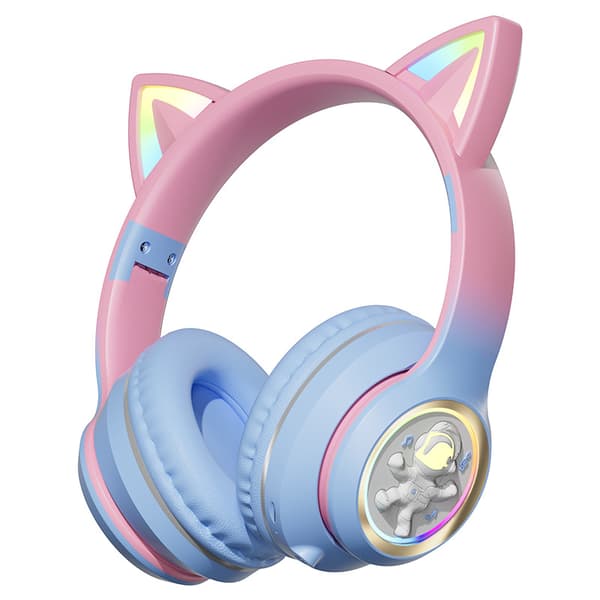 Bluetooth 5.3 Katteøre Hode-montert Gaming Headset med Romkapsel Lysende Headset (Blå) Purple
