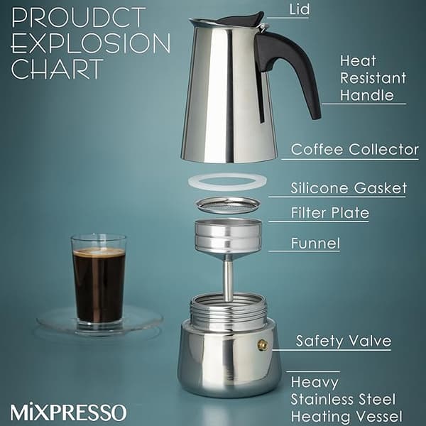 Espressokande til komfur, 450 ml/15 oz, 9 kopper kaffe, rustfrit stål sølv Silver