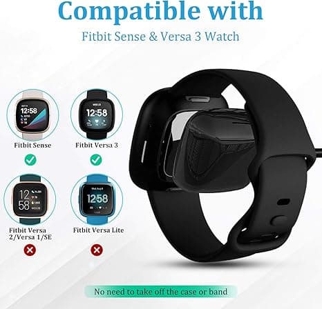 USB-ladekabel kompatibel med Fitbit Sense og Fitbit Versa 3 (2-pakning)
