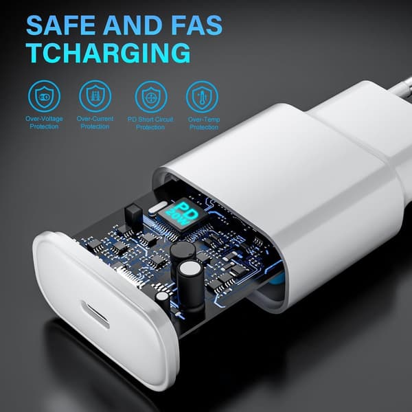 20W 2M USB-C til Lightning Hurtigladekabel Lader for iPhone 14, 13, 12, 11 Plus Pro Max Hvit