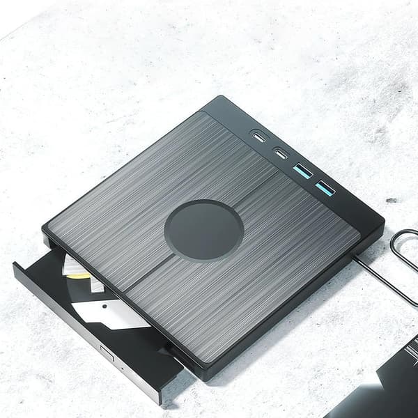 Ekstern CD/DVD-brenner - med USB-hub, lese-/skrivefunksjon