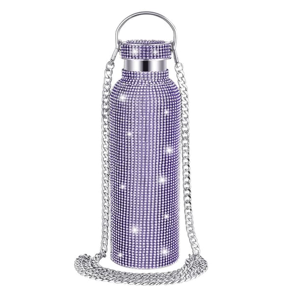 500 ml (17 oz) Termoflaske i rustfrit stål, glitter og rhinsten lilla