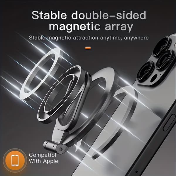 Dobbeltsidet magnetisk fingertelefonholder, 360-graders rotation, foldbart stativ Sølv Silver