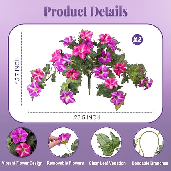 Kunstige blomstrende planter, UV-bestandige, for utendørs dekorasjon, 2 planter rød