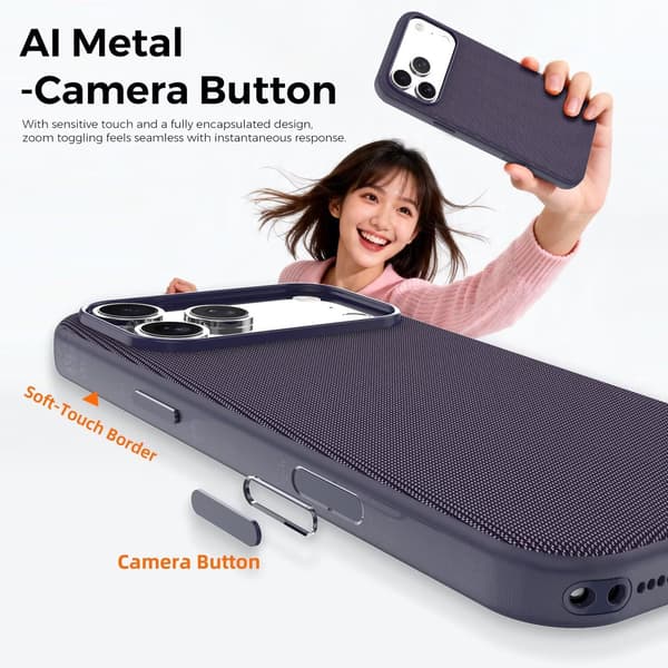 Cover til iPhone 17 Pro Max, premium vævet-tekstur finish, faldresistent og stødabsorberende lilla purple