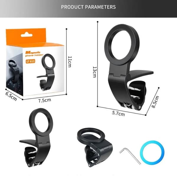 Stærk magnetisk bilholder med metalring, instrumentbrætmontering sort Black