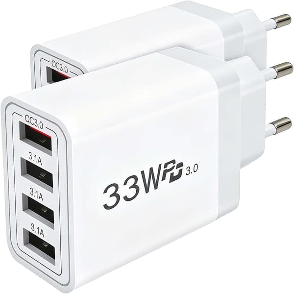 33W laddningsadapter, 4-portars USB-kontakt, QC 3.0 - 2-pack