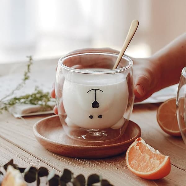 Tecknad Björnmugg Dubbellager Transparenta Glasmuggar Kaffemugg Parpresenter Class
