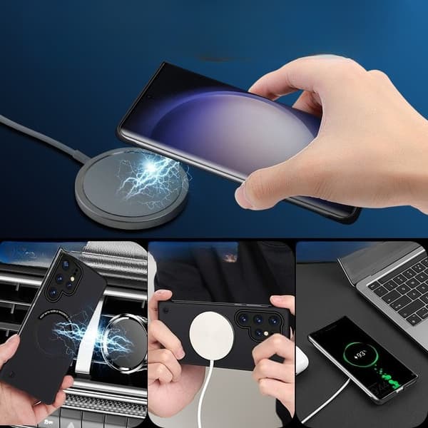 Fodral för Samsung S24, hård PC ultratunn ramlös [inbyggd magnetisk ring] vit White