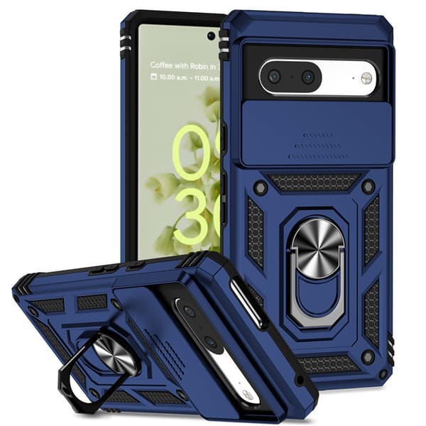 Etui til Google Pixel 10a, med ringholder og skydelåg til kameralinse Blå Blue