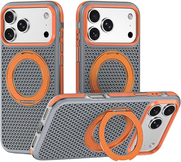Etui til iPhone 18 Pro, magnetisk 360° roterende støtte, bikubeutskjæring bakpanel grå gray