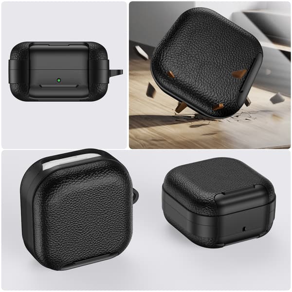 Etui til Samsung Galaxy Buds 4 / Galaxy Buds 4 Pro, med integrert telefonholder og solid karabinkrok Black-White