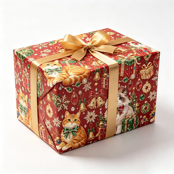 Julklappspapper, presentpapper, 1 rulle (43 x 500 cm) Katt-tema julgran Cat-themed Christmas tree
