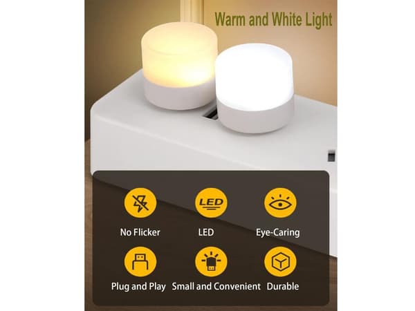 USB Mini LED Natlampe, Varmt Hvidt -