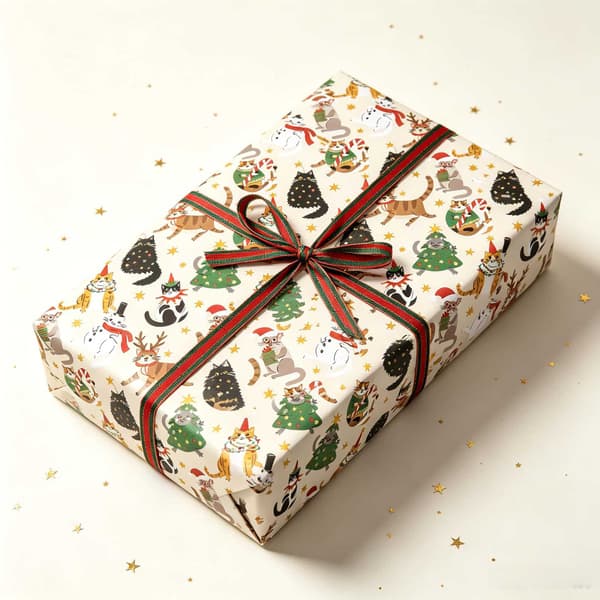 Julklappspapper, presentpapper, 1 rulle (43 x 300 cm) julkatt Christmas cat