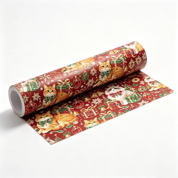 Julklappspapper, presentpapper, 1 rulle (43 x 500 cm) Katt-tema julgran Cat-themed Christmas tree
