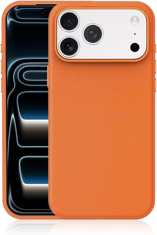 Etui til iPhone 18 Pro Max, førsteklasses vevd tekstur, fallbestandig og støtabsorberende oransje orange