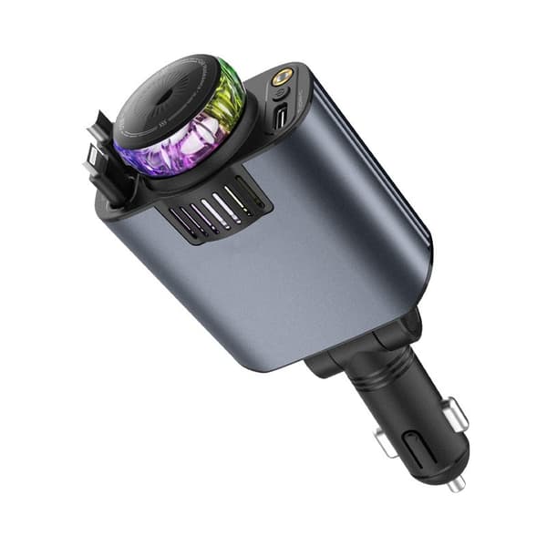 5-i-1 Uttrekkbar Billader, Sigarettenneradapter for Bil, Passer for iPhone og Android