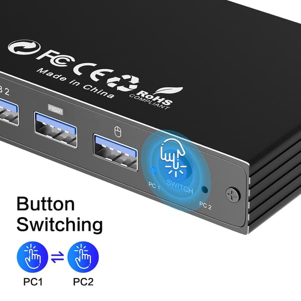HD HDMI KVM, 1 bildskärm, 2 datorer, 4K@60Hz plug-and-play KVM