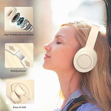 Trådløst Bluetooth Headset, Sammenklappeligt Over-Ear Design, Indbygget Mikrofon (Hvid)