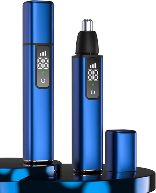 Øre- og nesehårstrimmer, 3 hastigheter og LED-display, IPX7 vanntett, USB-lading (Blå)