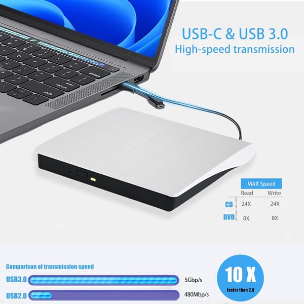 Extern CD/DVD-enhet - för Mac-laptops, USB 3.0-enhet