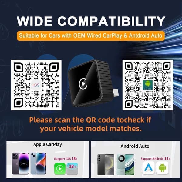 2026 Model Trådløs CarPlay & Android Auto Adapter til iPhone/Android – Plug-and-Play Automatisk Forbindelse Sølv Silver