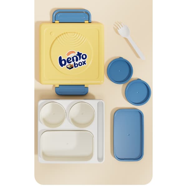 Matboks for barn, BPA-fri, 3-roms beholder, egnet for jenter og gutter. Blå blue