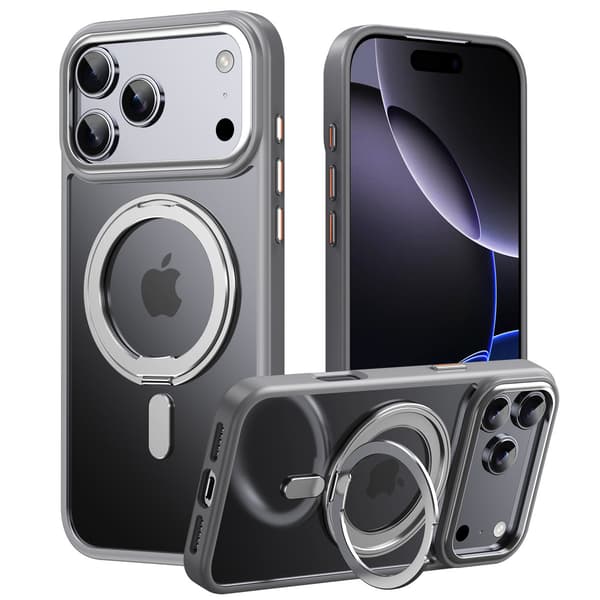 Deksler til iPhone 17 Pro, med 360° ringholder og magnetisk design Grå