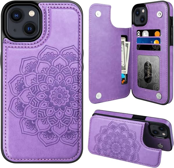 Fodral för iPhone 15 Pro, med kortplats, magnetlås, plånboksdesign Roséguld