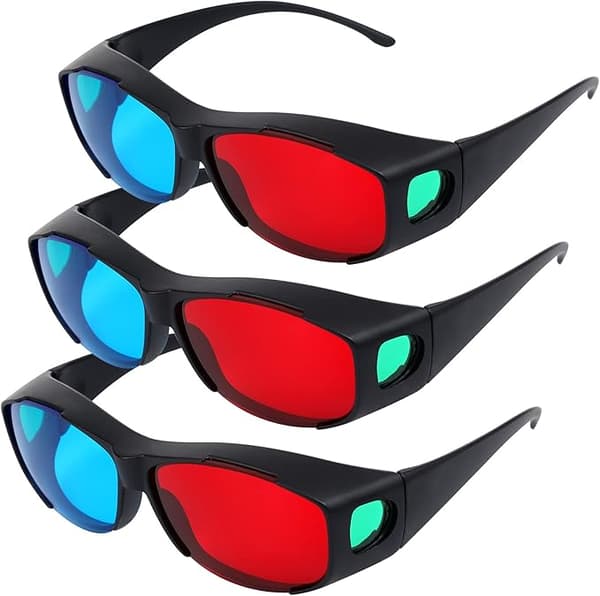 Röda och blå 3D-glasögon, anti-polariseringsdesign, 3-pack