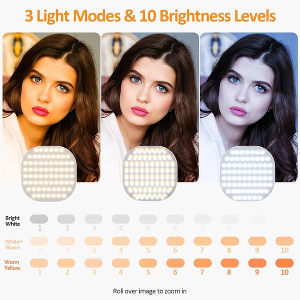 Bærbart LED-fotolys med 142 LED-lys og 2 klips, 3 moduser (hvit)