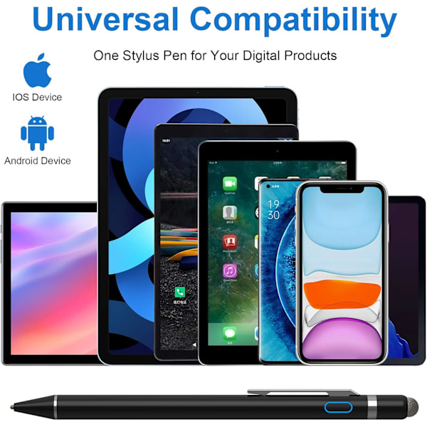 Universal stylus - Til iPhone/iPad Pro/Mini/Air/Samsung og andre touchscreens Sort