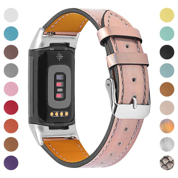 Erstatningsrem i ægte læder til Fitbit Charge 5/6 Unisex Rosaguld Rose Gold