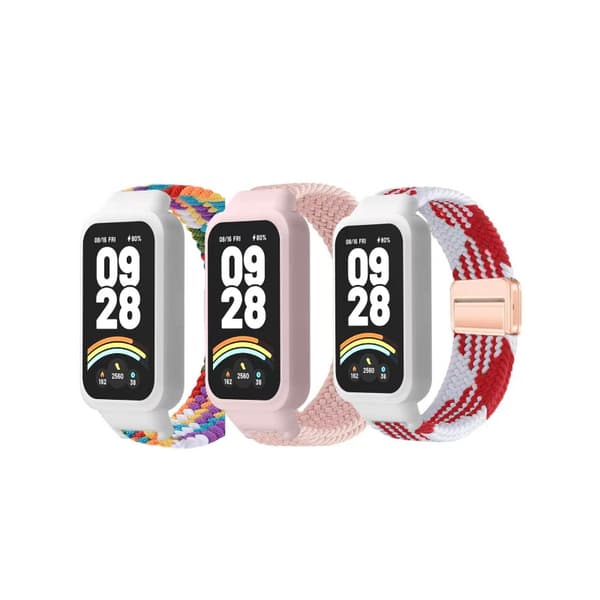 Flätad nylonrem för Xiaomi Mi Band 9 Active/Redmi Watch 3, elastiskt tyg med magnetlås stil 5 style 5