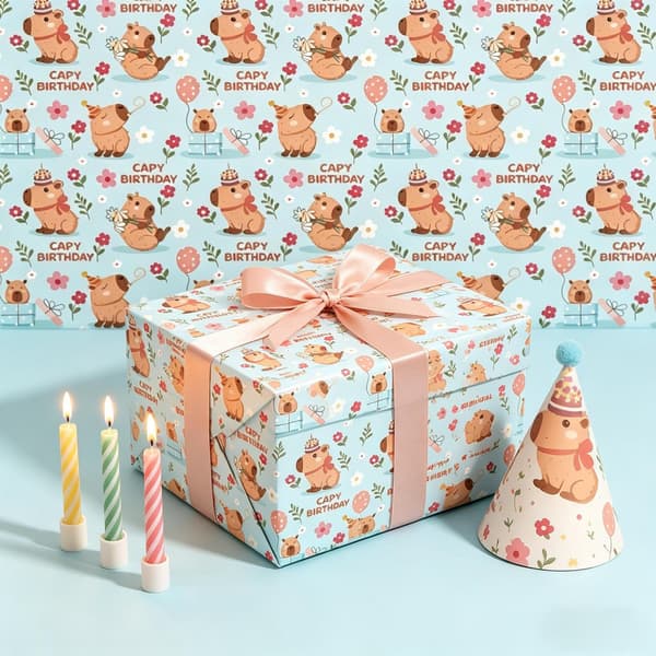Julklappspapper, presentpapper, 1 rulle (43 x 300 cm) Kapybara Capybara